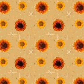 Sunflowers Mid-Century Modern Starbursts on Honey Golden Yellow