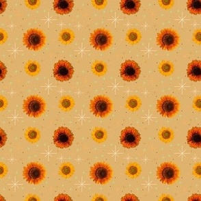 Sunflowers Mid-Century Modern Starbursts on Honey Golden Yellow