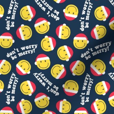 don't worry be merry - Happy Face Smile Santa - navy - LAD22
