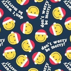 don't worry be merry - Happy Face Smile Santa - navy - LAD22