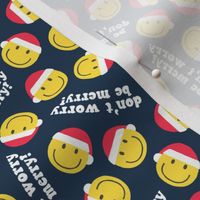 (small scale) don't worry be merry - Happy Face Smile Santa - navy - LAD22