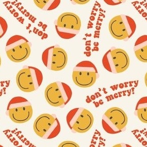 don't worry be merry - Happy Face Smile Santa - red/pink on cream - LAD22