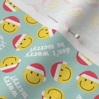 (small scale) don't worry be merry - Happy Face Smile Santa - mint  - LAD22