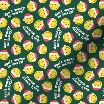 (small scale) don't worry be merry - Happy Face Smile Santa - dark green - LAD22