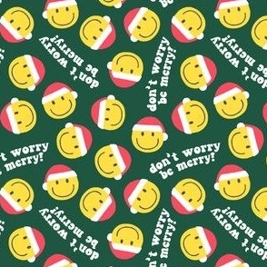 (small scale) don't worry be merry - Happy Face Smile Santa - dark green - LAD22