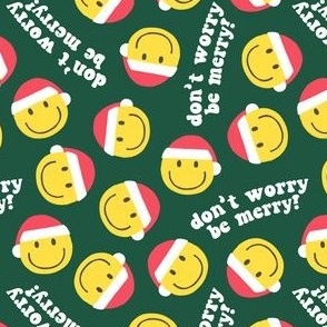 don't worry be merry - Happy Face Smile Santa - dark green - LAD22