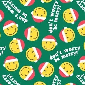 don't worry be merry - Happy Face Smile Santa -  green - LAD22