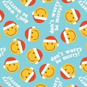 don't worry be merry - Happy Face Smile Santa -  blue - LAD22