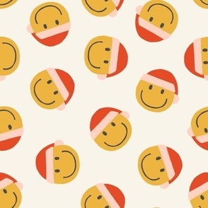 Happy Face Smile Santa - red/pink on cream - LAD22