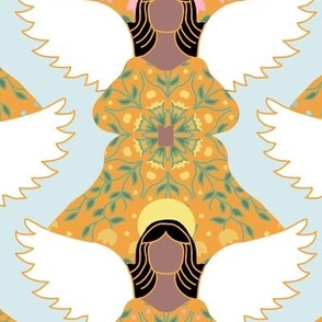 Angel Ladies of Color in Gold Flowered Robes