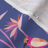 Motmot bird in tropical paradise strelitzia large wallpaper scale in pink orange dusk by Pippa Shaw