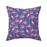 Motmot bird in tropical paradise strelitzia large wallpaper scale in pink orange dusk by Pippa Shaw