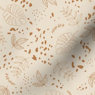 Jungle leaves and cheetah spots tropical monstera branches and botanical plants natural earthy boho theme nursery freehand rust caramel on cream