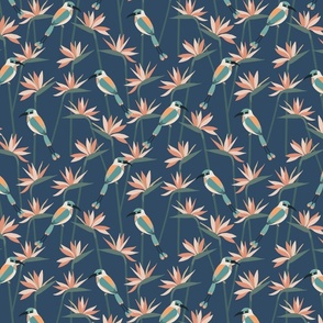 Motmot bird in tropical paradise strelitzia large wallpaper scale in copper teal by Pippa Shaw