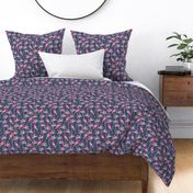 Motmot bird in tropical paradise strelitzia large wallpaper scale in pink mauve dark blue by Pippa Shaw