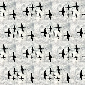 Flying Geese stenciled on grey dyed sky