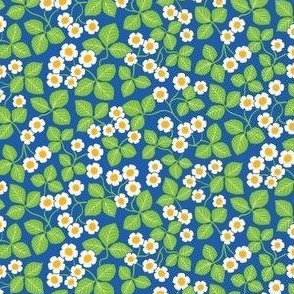 Strawberry Flowers - Ditsy Scale - Retro Vintage Inspired seventies 80s 70s eighties Floral Azure Blue