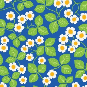  Strawberry Flowers - Large Scale - Retro Vintage Inspired seventies 80s 70s eighties Floral Azure Blue