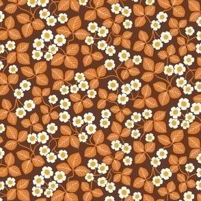 70s Brown Orange Strawberry Flowers -Ditsy Scale - Retro Vintage Inspired seventies Floral