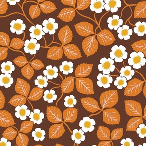70s Brown Orange Strawberry Flowers - Large Scale - Retro Vintage Inspired seventies Floral