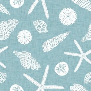 Painted shells and starfish faux linen light blue