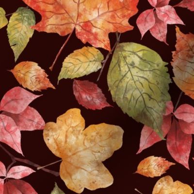 Autumn Leaves Watercolor Dark (med)