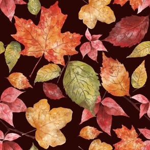 Autumn Leaves Watercolor Dark (med)