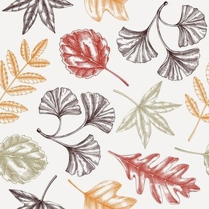 Fall leaves vinatge design in color