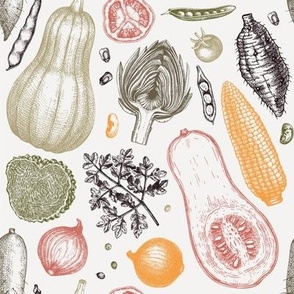 Vintage vegetables in sketched style