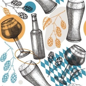 Oktoberfest design. Beer collage style pattern