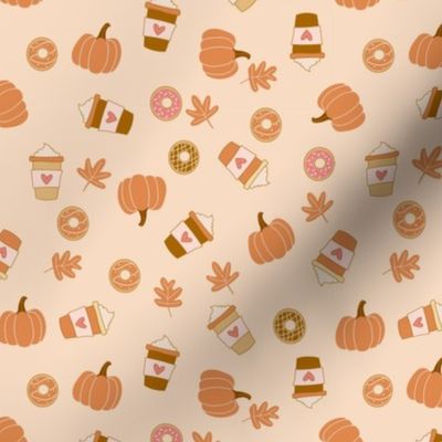 Tiny Pumpkin Spice Latte Coffee and Donuts Seasonal Fall Vibes on beige
