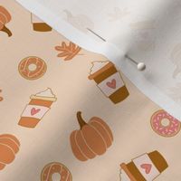 Tiny Pumpkin Spice Latte Coffee and Donuts Seasonal Fall Vibes on beige