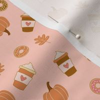 Tiny Pumpkin Spice Latte Coffee and Donuts Seasonal Fall Vibes on pink