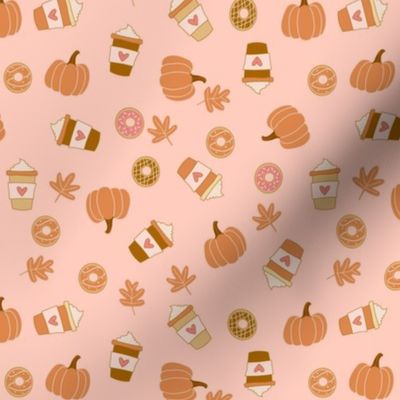 Tiny Pumpkin Spice Latte Coffee and Donuts Seasonal Fall Vibes on pink