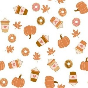 Tiny Pumpkin Spice Latte Coffee and Donuts Seasonal Fall Vibes on white
