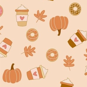Small Pumpkin Spice Latte Coffee and Donuts Seasonal Fall Vibes on beige