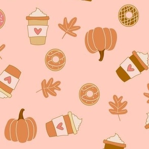 Small Pumpkin Spice Latte Coffee and Donuts Seasonal Fall Vibes on pink