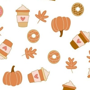 Small Pumpkin Spice Latte Coffee and Donuts Seasonal Fall Vibes on white