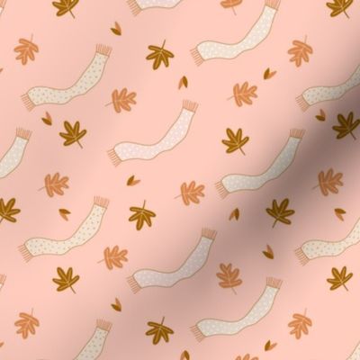 Tiny Autumn Leaves and Scarf in the Wind on pink