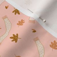 Tiny Autumn Leaves and Scarf in the Wind on pink