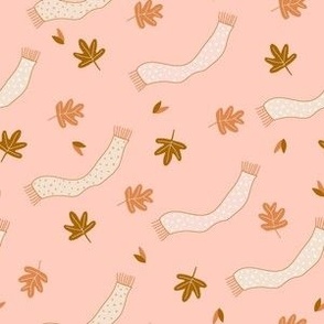 Tiny Autumn Leaves and Scarf in the Wind on pink
