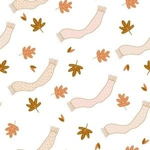 Tiny Autumn Leaves and Scarf in the Wind on white