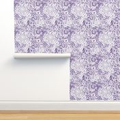 Doves on purple , dove lace with flowers and birds