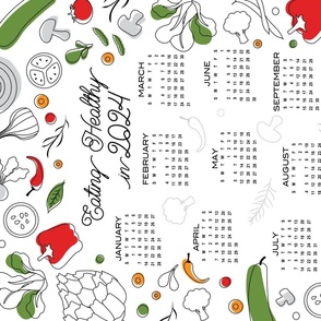 2024 Eating Healthy Veggies Calendar Tea Towel