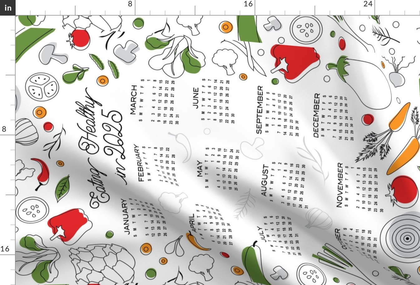 2024 Eating Healthy Veggies Calendar Tea Towel