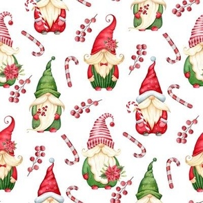 watercolor christmas gnomes fabric - holiday santa, nordic gnome fabric, tomten, nisse