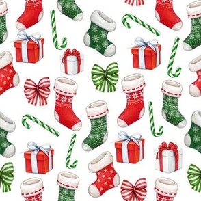 watercolor christmas stocking fabric, watercolor bows fabric, cute watercolor design
