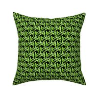 Fern Abstract Floral Script -Script Shells - Green on Black 