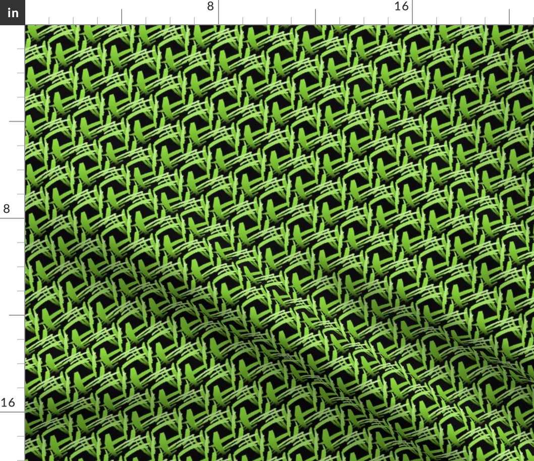 Fern Abstract Floral Script -Script Shells - Green on Black 