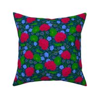 Geraniums Moody Florals Deep Red Purple Green Dark Blue - SMALL Scale - UnBlink Studio by Jackie Tahara